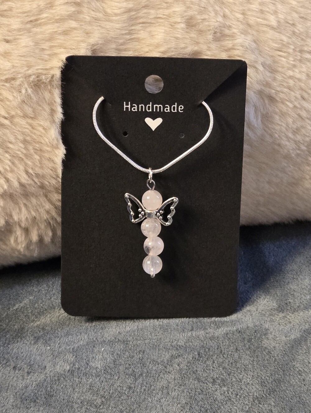 Quartz beaded Silver Angel Necklace - Hand Crafted